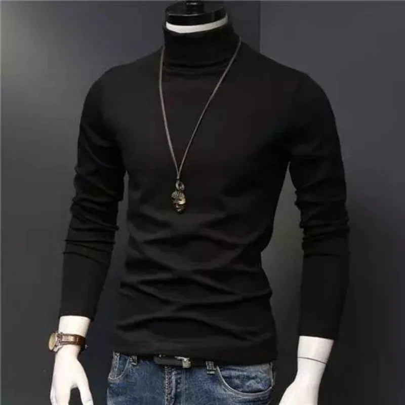 Hehope Korean Thin Half High Collar Base Shirt Men's Solid Casual Versatile Fashion Temperament Simple Patchwork Daily Long Sleeved Top