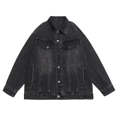 Hehope Autumn Baggy Men's Denim Jacket Retro Street Oversized Irregular Stitching Washed Black Jeans Coats Fashion Casual Streetwear