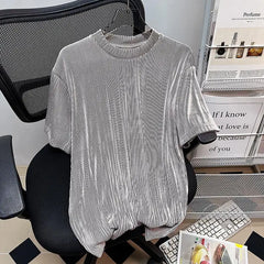 Hehope 2024 New Summer Fashion Niche Simple Loose Casual Oversized Round Neck Pit Stripe Solid Color Versatile Men's Trend T-shirt