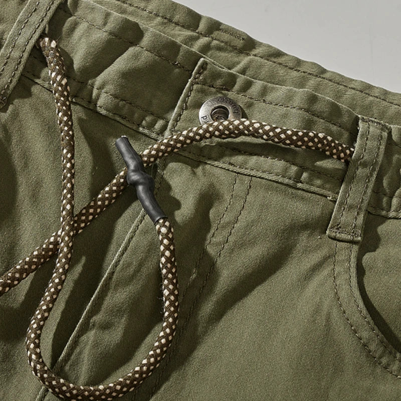 Hehope Summer Army green cargo shorts men's fashion multi-pocket outdoor cotton elastic woven n-style retro casual pants