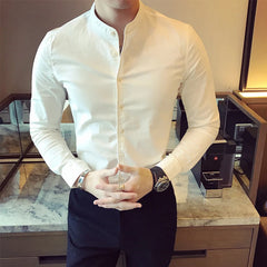 Hehope Men's Slim Shirts Spring/Summer High Quality Fashion Long Sleeve Cotton Solid Color Business Casual Men's Clothing Shirts