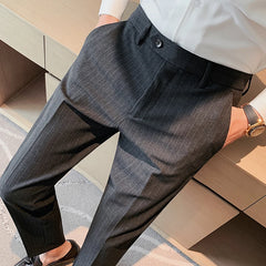 Hehope Men Dress Pants Slim Fit Streetwear Stripe Workout Long Trouser Male Fashion Autumn Office Trousers Men Skinny Buttom B163