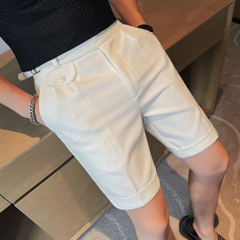 Hehope High Quality Summer High Waist Drape Formal Suit Shorts Men Clothing Fashion Business Casual Slim Fit Office Short Pants 29-36