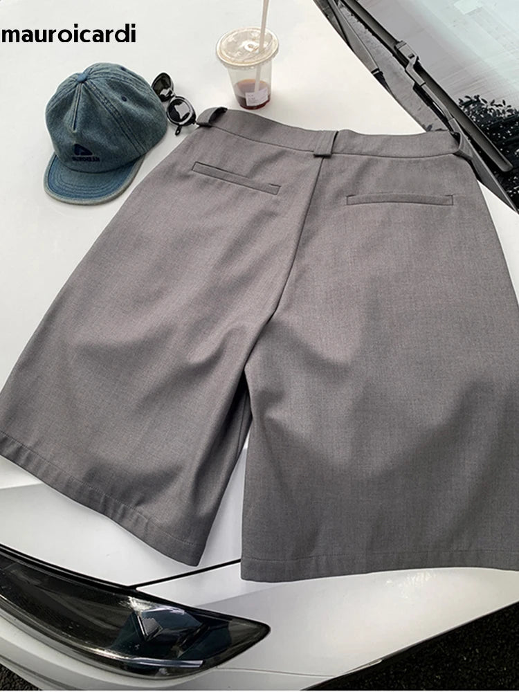 Hehope Spring Summer Loose Casual Soft Grey Pleated Shorts for Men with High Waist Short Straight Pants Korean Clothes 2024