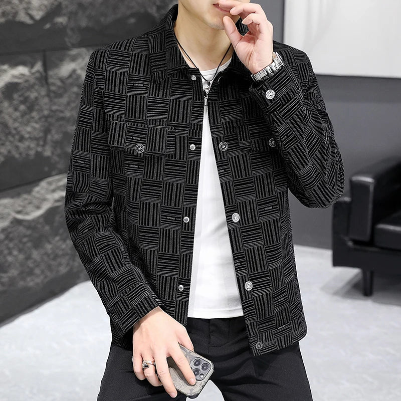 Hehope Brand Autumn Striped Business Men's Jacket Slim Fit Long Sleeve Casual Outerwear Social Streetwear Windbreaker Men's Clothing