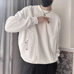 Hehope Autumn Winter Round Neck Loose Casual Sweatshirt Male Solid Color Simple All-match Top Men Oversized Fashion Cotton Pullover Tee