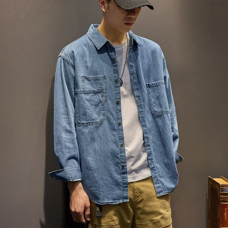 Hehope Men's Denim Jacket Shirt Aesthetic Male Jean Coats Wide Sleeves Cargo Branded Y2k Large Size Original Fashion Trendy on Board G