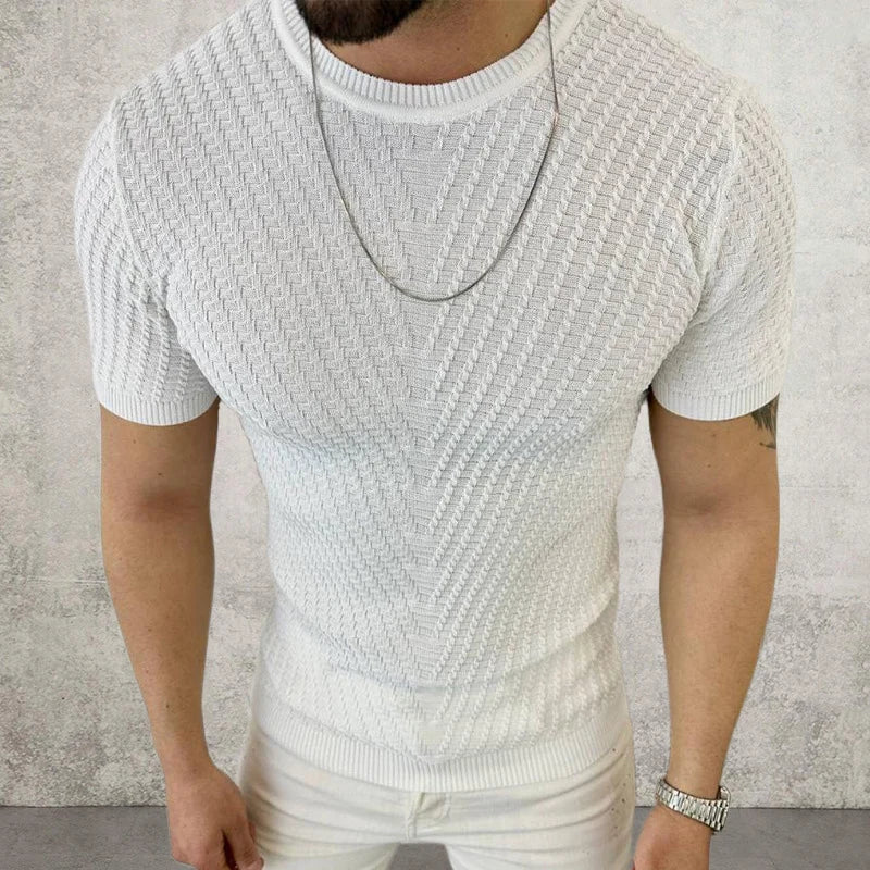 Hehope 2024 Fashion Solid Knit Tees Top Men Clothing Casual Male Arrow Jacquard Summer Shirts New Arrival Short Sleeve Pullover T Shirt