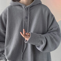 Hehope Hooded Sweater Men's in Winter Thickened Korean and Japanese Lazy Style Retro Knit Sweater Loose and Luxurious Jacket