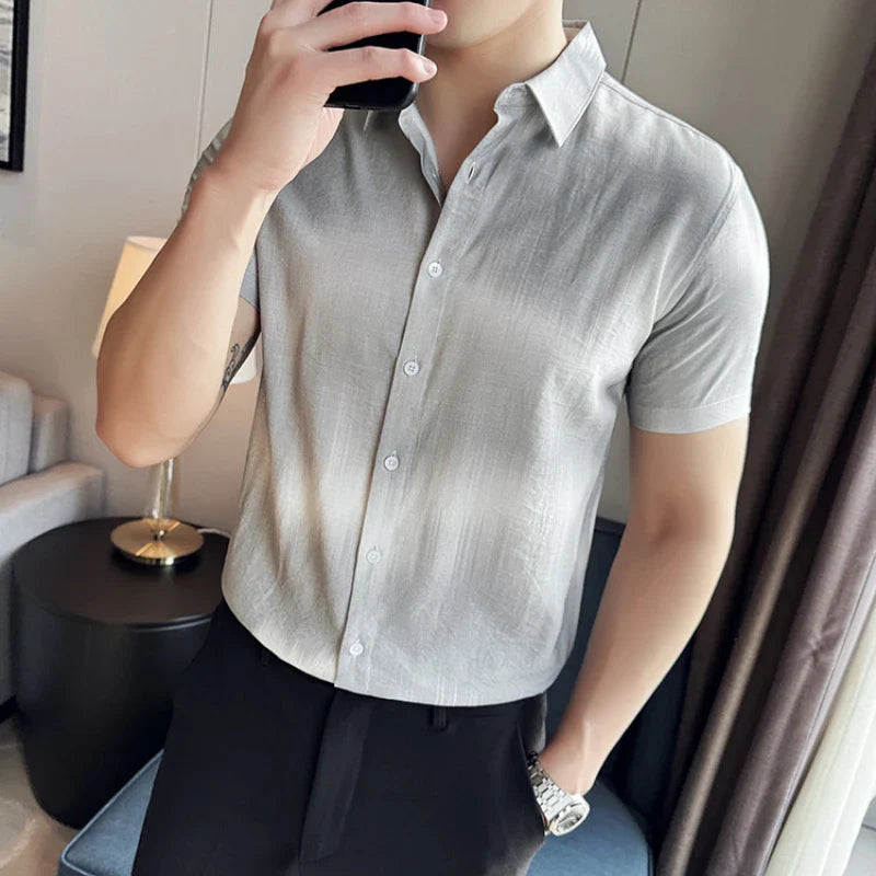 Hehope Gradient Printed Shirt for Men Short Sleeve Casual Shirt Men Clothing Summer Slim Fit Social Party Tuxedo Blouse Streetwear