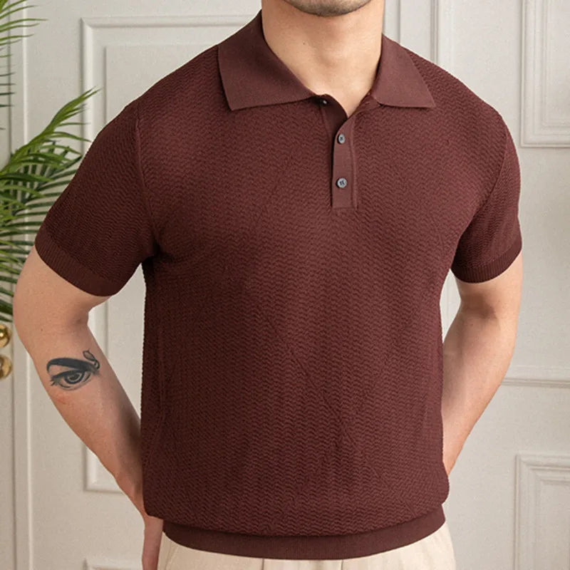 Hehope New Fashion Casual Jacquard  Slim Stretch Polo Shirt Short Sleeve High Quality Summer Breathable Casual Polos Para Hombre