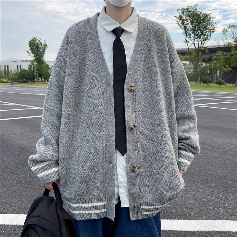 Hehope 2024 British Retro Cardigan Sweater New Korean Harajuku Academic Knitted Sweater Pullover Hip Hop Streetwear Loose Knitwear Tops