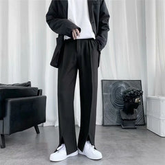 Hehope Spring/Summer Black Suit Pants Men Fashion Society Mens Dress Pants Korean Loose Straight Pants Mens Office Formal Trousers