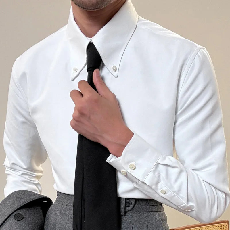 Hehope 2024 Spring Men Long Sleeve Solid Color Shirt Business Slim Fit Office Men Dress Shirt Social Club Outfits Camiseta Masculina