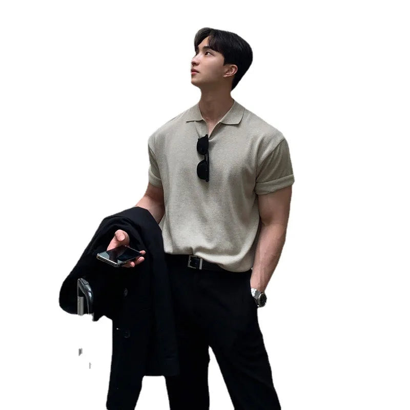 Hehope 2024 Summer New Polo T Shirt Man Lapel Short Sleeve Korean Fashion Ins Casual Solid Color Simple Breathable Golf Polo Shirt