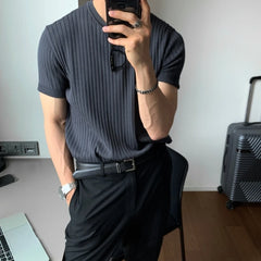 Hehope Summer Knitted T-shirt Men Elastic Slim Fit Fashion Casual Short Sleeve T Shirt Men Korean Round Neck Knit Tshirt Mens Tops