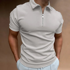 Hehope NEW Mens Solid Color Polo Shirt Short Sleeve Turn-Down Collar Zipper Polo Shirt Men Casual Streetwear Summer Male Tops