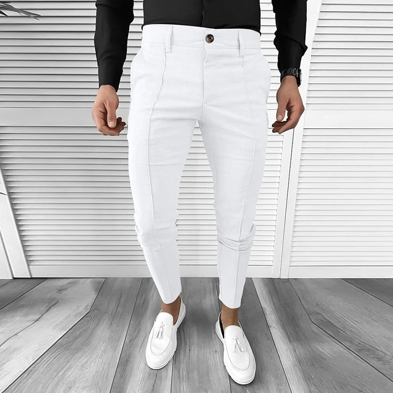 Hehope Solid Color Pleated Suit Trousers For Men Spring Autumn Casual Slim Fit Pencil Pants Mens Office Clothing Streetwear Male Pants