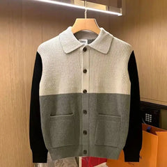 Hehope Men Knitted Polos Shirts Cardigan Vertical Stripe Long Sleeve Button Men's Tops Spring Autumn Brand Slim Lapel Sweater For Male