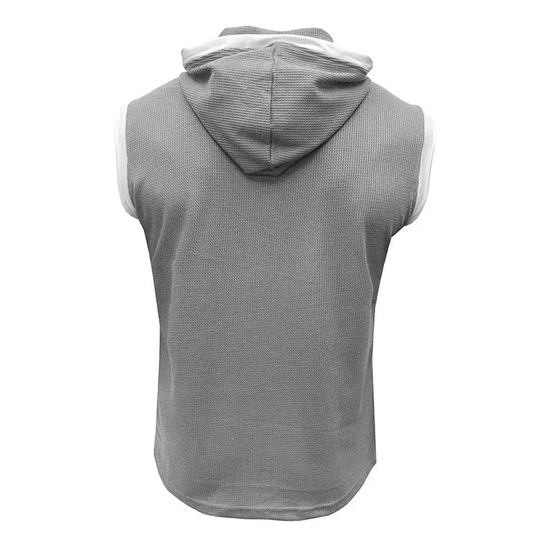 Hehope Summer New Short Sleeve Hoodie T-shirt For Men's Henley Neck Breathable Loose Sports Clothing Waffle Casual Solid Color Tees Top