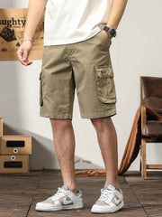 Hehope Summer Men's Cargo Shorts Multi-Pockets Breathable Cotton Knee-Length Straight Casual Shorts Male Solid Bermuda Short Pants