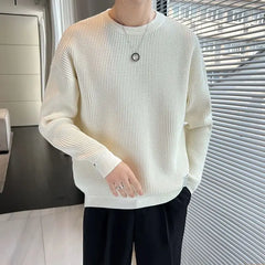 Hehope Spring Autumn New Fashion Round Neck Long Sleeve Pullovers Men's Clothing Solid Color Korean Casual Loose Trend All-match Tops