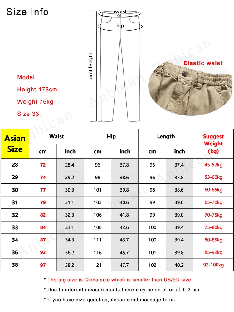 Hehope Autumn New Cargo Pants Men Work Wear Multi-Pockets Ankle-Length Solid Cotton Slim Fit Joggers Male Casual Trousers