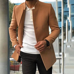 Hehope Autumn Winter New Men Blazer Jacket Man Solid Color Windbreaker Cardigan Long Woolen Coats Fashion Casual Simple Daily Clothing