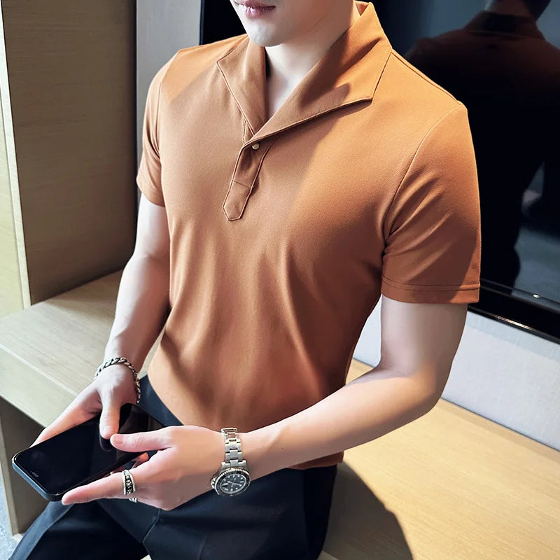 Hehope Summer Men Short Sleeve Polo Shirt Fashion Simple White Solid Casual Lapel Slim Fit Formal Male Polo Shirt Homme Streetwear