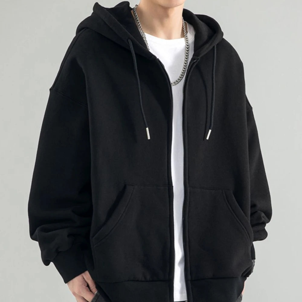 Hehope Male Clothes Hooded Sweatshirt for Men Solid Black Hoodies Full Zip Up Autumn Y2k Vintage Free Shipping Low Price New in Loose S