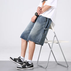 Hehope Summer Thin Jeans, Street Loose Work Clothes, Jeans Shorts, Fashionable Large Pockets, Patchwork Casual Capris