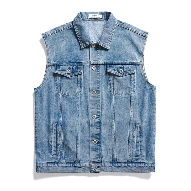 Hehope Spring New Men's Blue Denim Vest Loose Retro Multi-pocket Student Jacket Sleeveless Vest Jacket Brand Men's