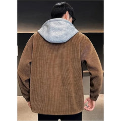 Hehope Men Corduroy Coat Autumn Winter Fake Two-piece Hooded Drawstring Jacket Quality Casual Large Size M-8XL Men's High-end Clothing