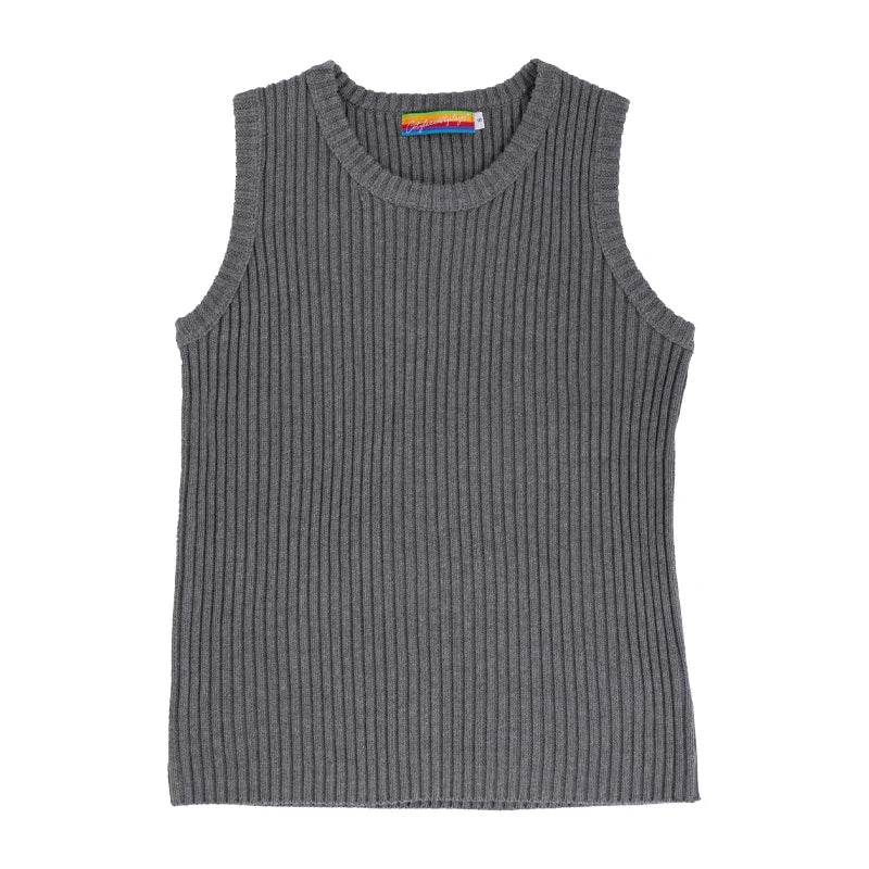 Hehope Multi-Color Knit sweater Vest round Neck Sleeveless Waistcoat Loose Casual Japan fashion Lazy Woolen Top Trendy Thick