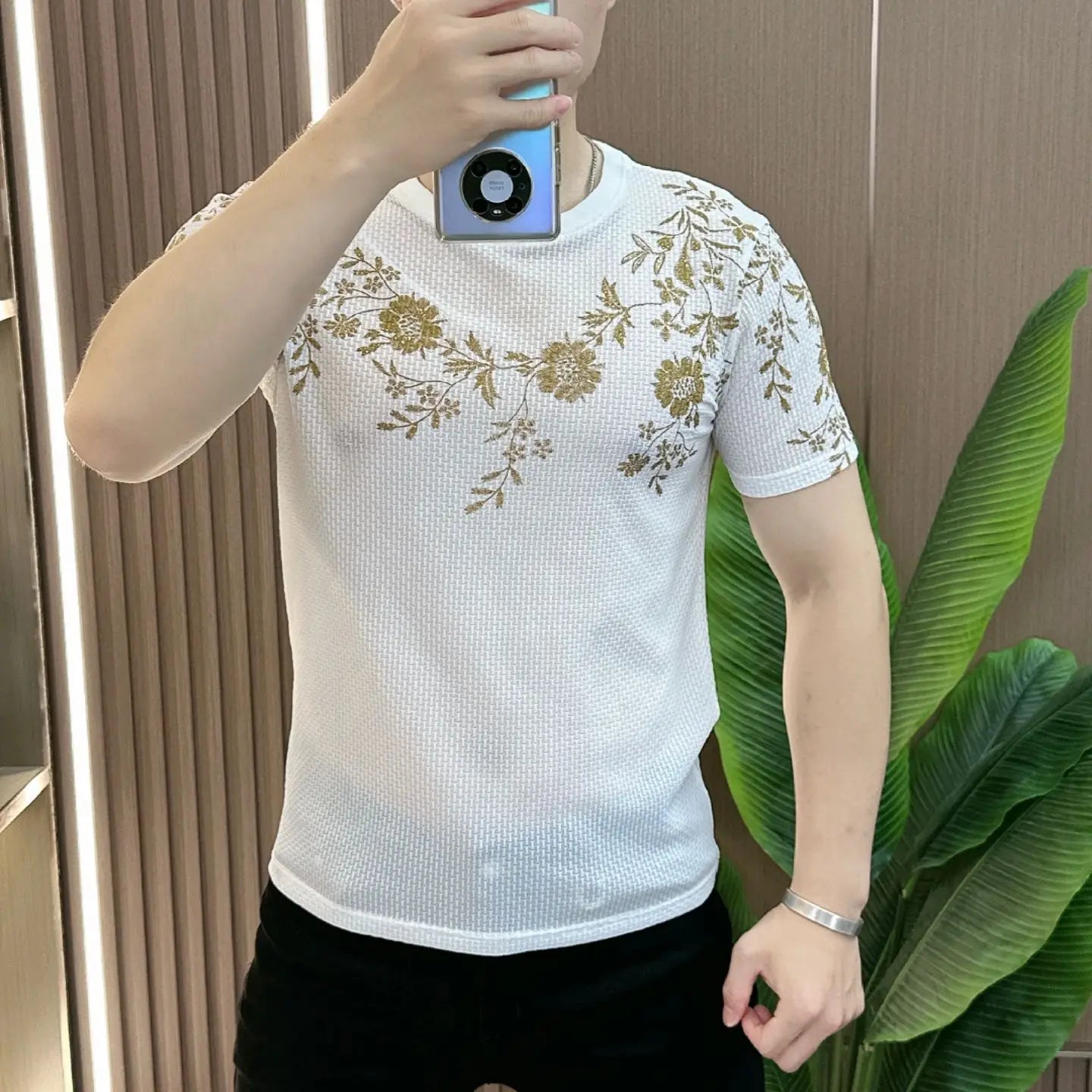 Hehope Luxury Floral Print T-shirts Men Short Sleeve T-shirt Summer Ice Silk Breathable Casual Social Round Neck Tee Tops M-5XL