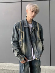 Hehope Vintage Zipper Denim Jacket Men American Spring Autumn Chic 2024 New Hip Hop Casual Jeans Coat Loose Retro Outerwear