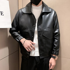 Hehope Black White PU Jackets Men Spring Autumn Leather Jacket Coat Male Fashion Casual Motor Biker PU Leather Coat Big Size 3XL-M