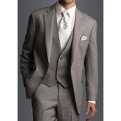 Hehope New Gray Male Suit Fashion Notch Lapel Two Buttons Blazer Business Casual Groom Wedding Tuxedo 3 Piece (Jacket+Vest+Pants)