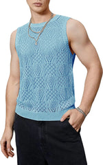 Hehope Streetwear Male Vest Thin Hollow Out Mesh Knitted Tanks Mens Sexy Summer Sleeveless Tank Top