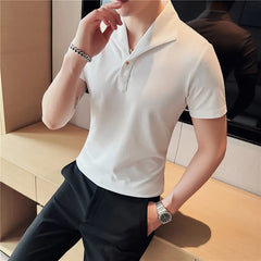 Hehope Summer Men Short Sleeve Polo Shirt Fashion Simple White Solid Casual Lapel Slim Fit Formal Male Polo Shirt Homme Streetwear