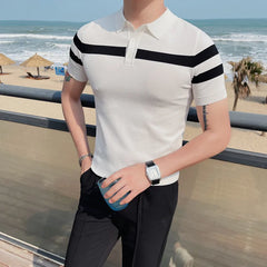 Hehope High Quality Men's Knitted Ice Silk Polo Shirt Summer New High-end Business Casual Lapel Short Sleeve T-shirt