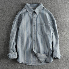 Hehope Woven Fabric Washed to Make Old Long-sleeved Shirt Men's Retro Trend Casual Shirt Coat