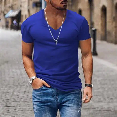 Hehope Summer Men V-neck Basic T-shirt Slim Solid Cotton Breathable Quick Dry Casual Sports Simple Versatile Bottoming Short Sleeve Top