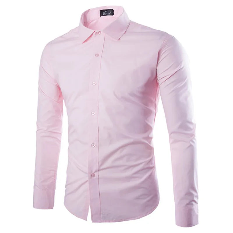 Hehope 14 Colors Solid Color Men's Fashionable Candy Color Shirt Men's Casual Long Sleeve Shirt for Men