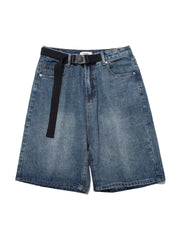 Hehope High Street Retro Blue Jeans Shorts Summer New Baggy Wide Leg Denim Half Pants Fashion Streetwear Y2k Clothing Oversize Man