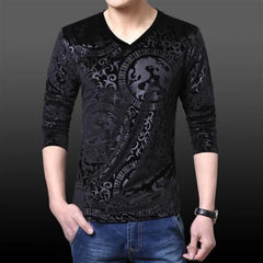 Hehope New Men's Clothing Shirt V-Neck Long Sleeve Spring Autumn Slim Fashion Casual Bold All-match Comfortable Pullovers