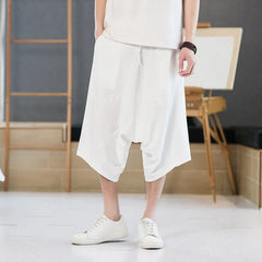 Hehope Summer Oversized Casual Shorts Men Deep Crotch Black White Cross-pant Drawstring Thin Light Japan Style Clothing Big Size