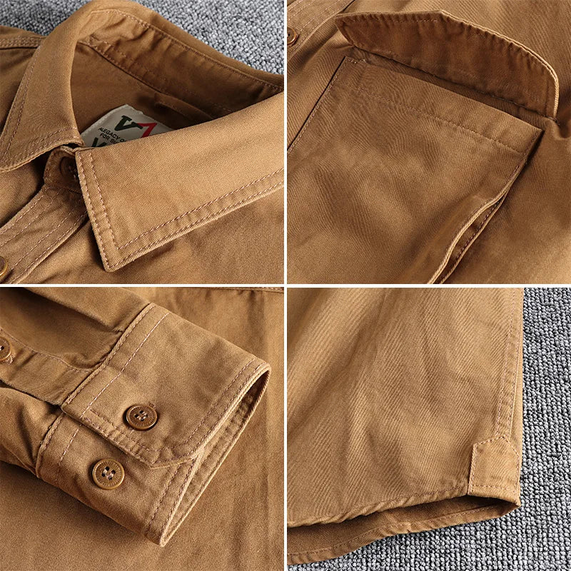 Hehope Spring New Khaki Retro Wash Solid Color Work Shirt Men's Three-dimensional Pocket Trend Loose Jacket