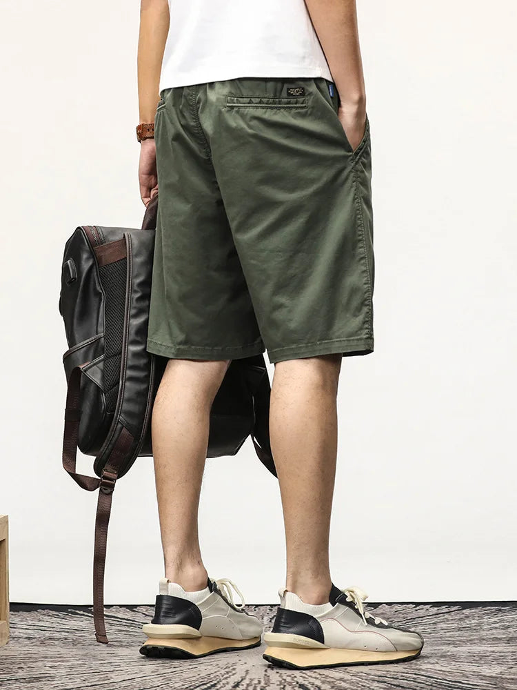 Hehope Summer Casual Shorts Men Stretch Cotton Drawstring Solid Workwear Straight Cargo Shorts Male Loose Bermuda Short Pants