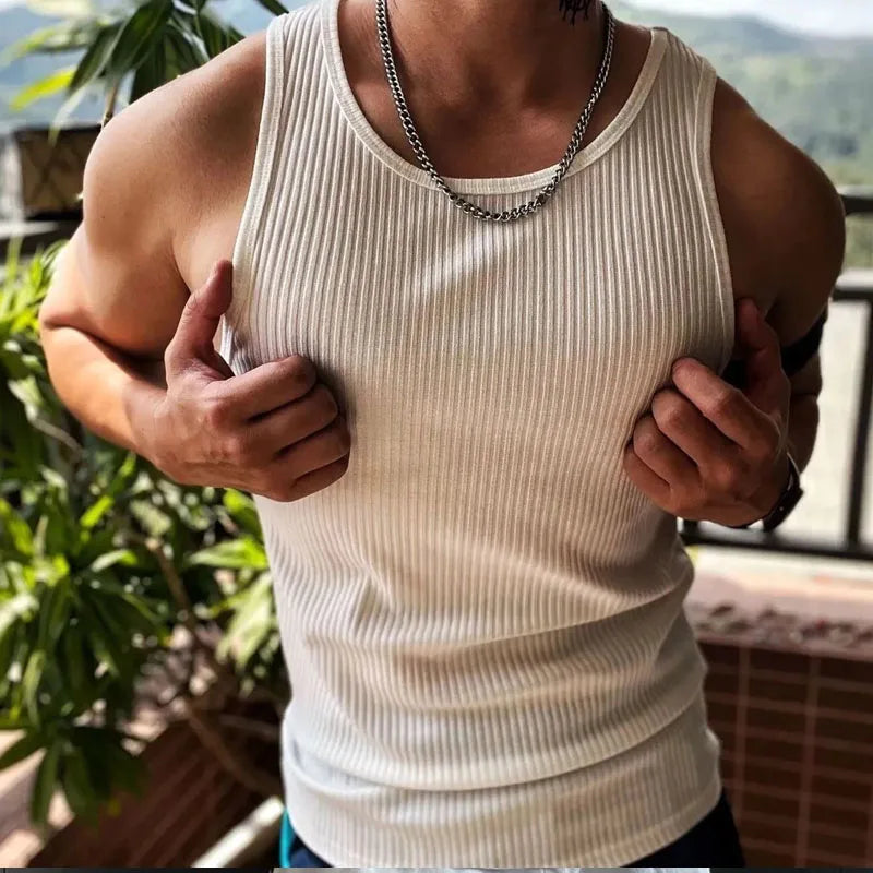 Hehope Korean Tops New Men Fashion Knitting Elastic Vest the Male Sex Solid Color Summer Tank Tops